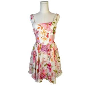 Lavender Brown XS Floral Fit Flare Dress Made USA Cottage Romantic Pockets